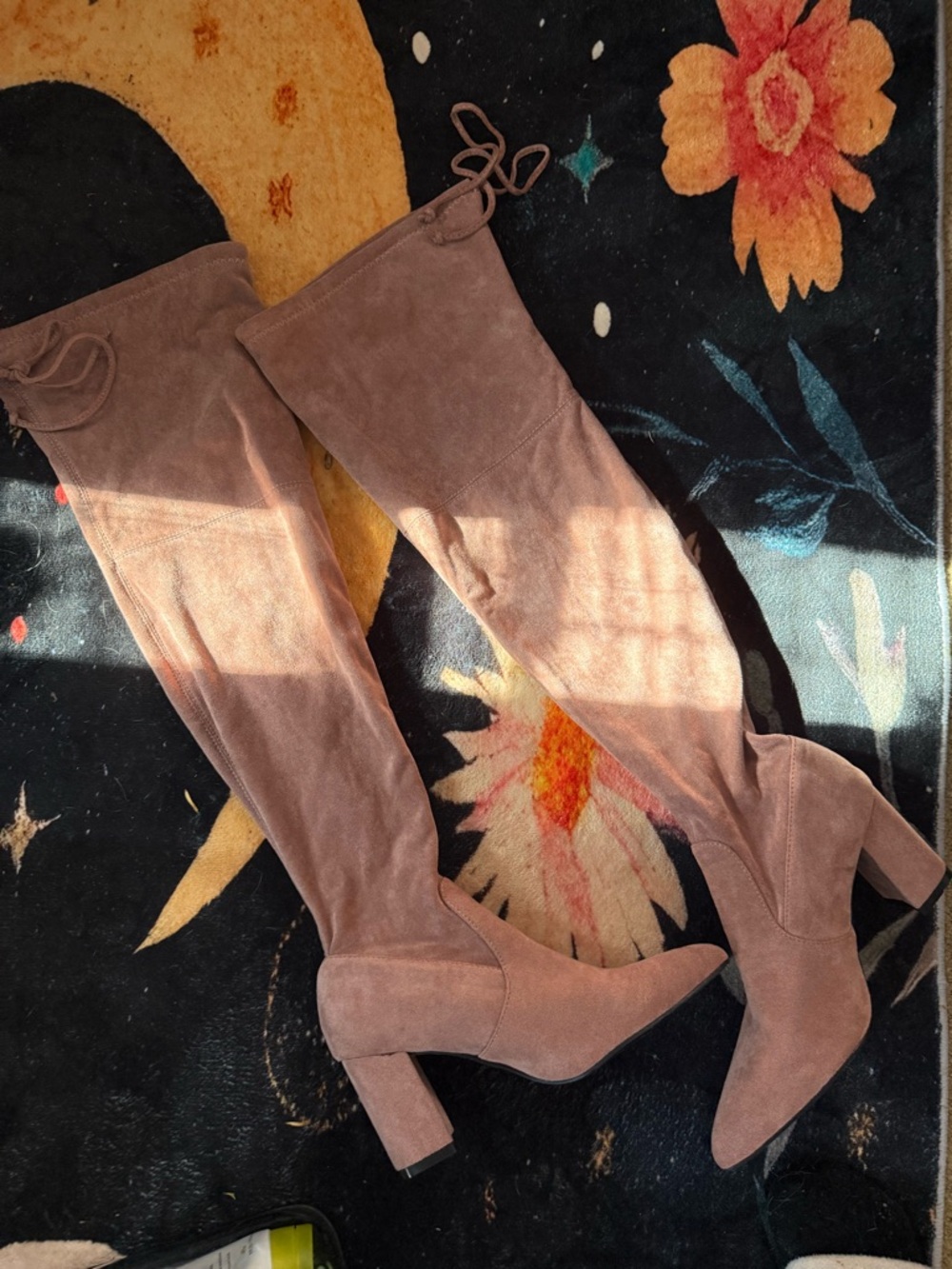 Over-the-Knee Suede Block Heel Boots in Dusty Mauve